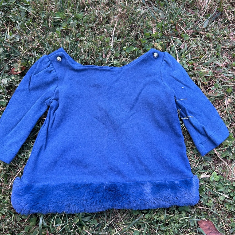 Janie and Jack Blue Top with Faux Fur trim